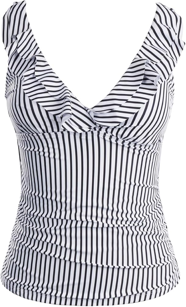 Yonique Women's Tankini Top Only Tummy Control Bathing Suit Top Ruffle Swimsuit Top V Neck Swim Tank Top No Bottom