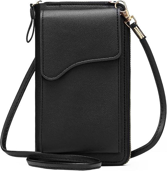 wangjiangda Bolso Movil Mujer Cuero PU Bandolera Pequeña Mini Monedero con Cartera Movil Ranuras Bolso de Teléfono Móvil para Correa Extraíble (Negro)