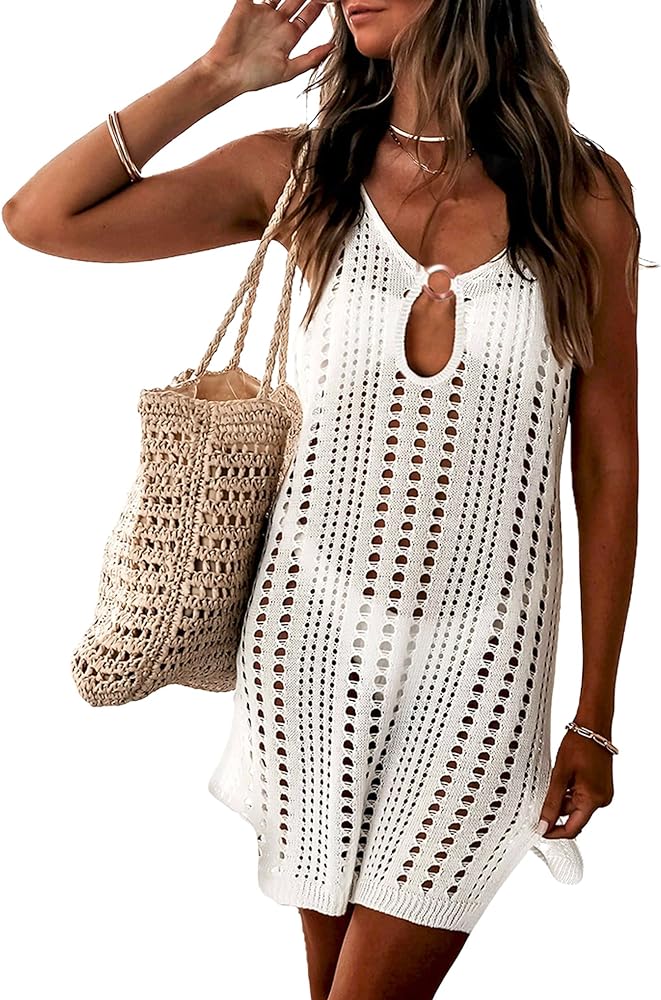 Women Swimsuits Cover Ups 2024 Crochet Beach Bathing Suit Bikini Swimwear Hollow Out Sleeveless Summer Sexy Dresses