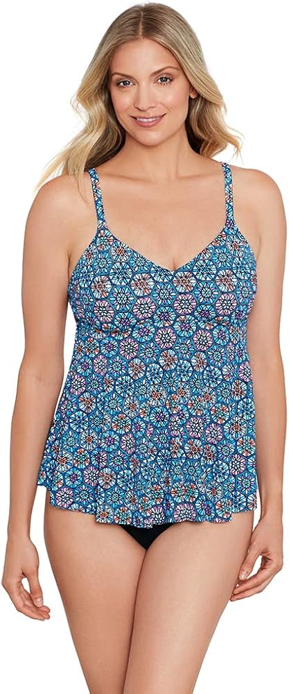 Penbrooke Shape Solver Women's Tile Play V-Neck Soft Cup Adjustable Tankini Top Separate