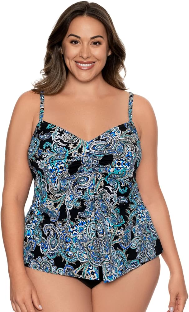 Women's Twist Front Flyaway Tankini Top - Paisley Punch