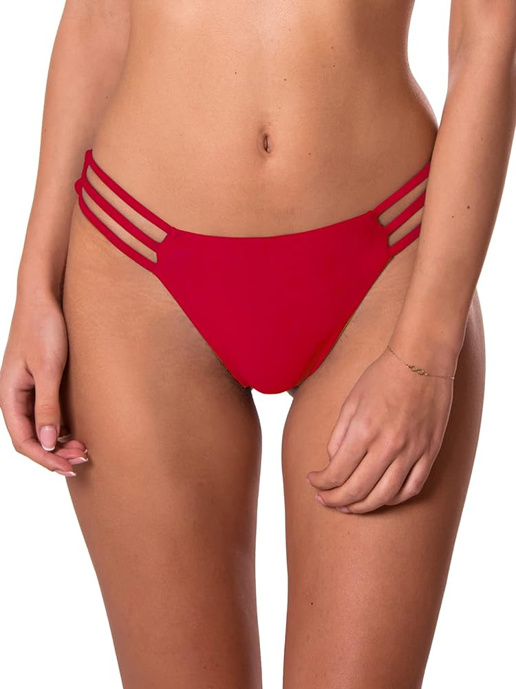 RELLECIGA Women's Triple Strappy Thong Bikini Bottoms