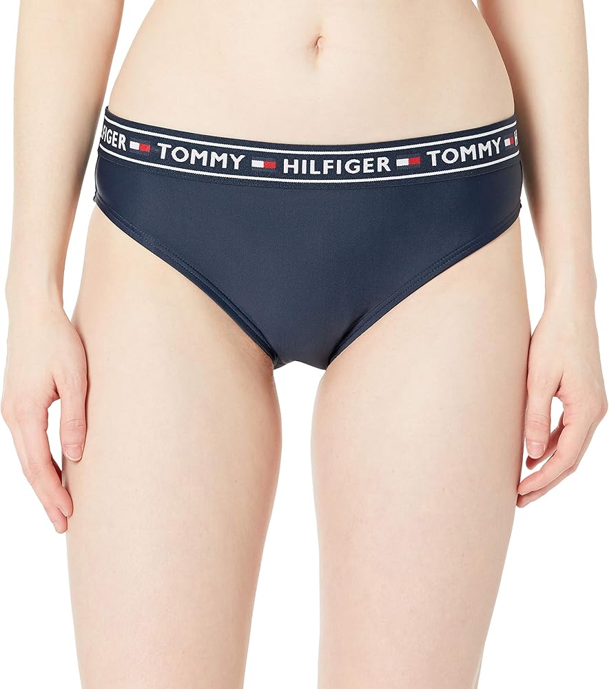 Tommy Hilfiger Women's Standard Classic Full Coverage Bikini Bottom, Navy Logo, M