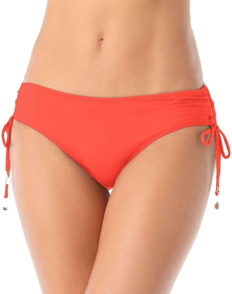 Anne Cole Women's Ruched-Side Tie Bikini Swim Bottom in Coral (Medium)