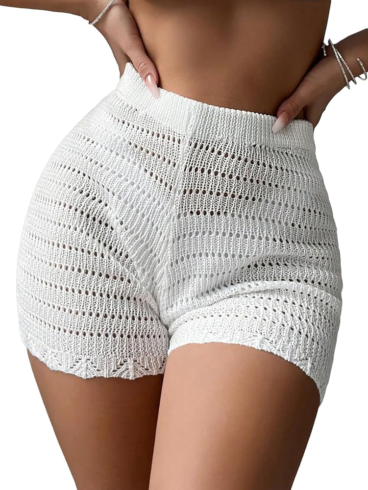 Milumia Women's Crochet Cover Up Beach Shorts Hollow Out Swimsuit Coverup Beachwear