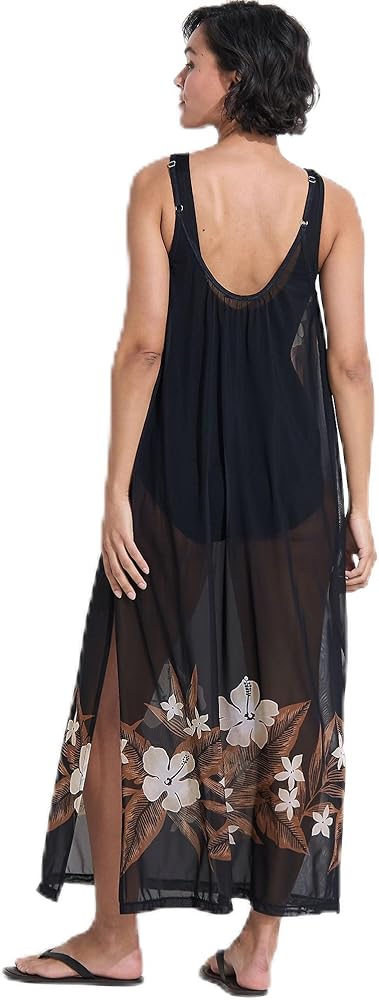 Lands' End Women's Rayon Poly Rib Scoop Neck Swim Cover-up Maxi Dress