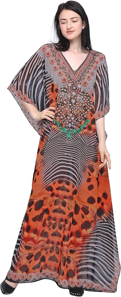 Multicolor Digital Printed Beachwear Multicolored Stones Womens Kaftan