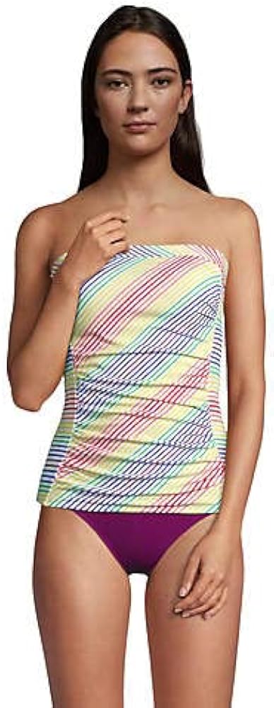 Lands' End Womens Chlorine Resistant Bandeau Tankini Top Electric Blue Rainbow Stripes Regular 14