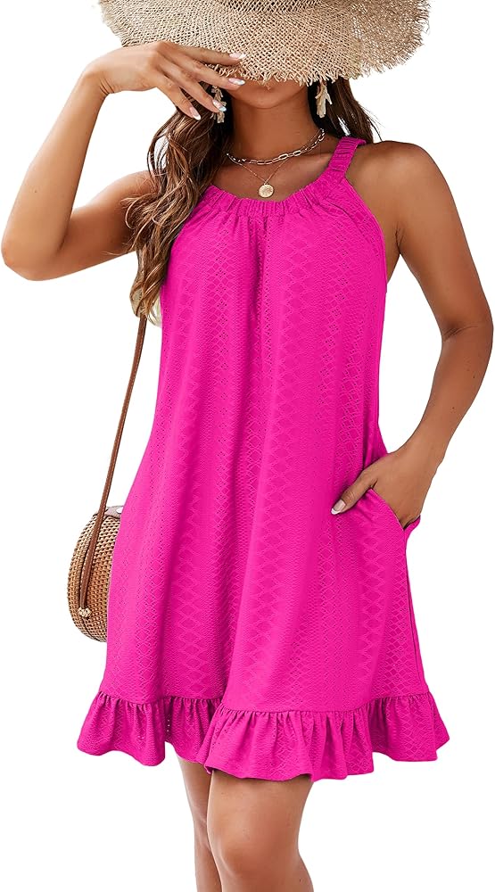 Blooming Jelly Womens Swimsuit Coverup Beach Bathing Suit Cover Ups Eyelet Tank Dress with Pockets