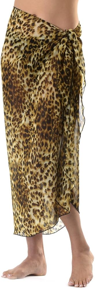 Printed Long Sarong O/S - Cheetah Brown Cover Up