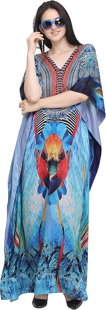 Multicolor Digital Printed Beachwear Multicolored Stones Womens Kaftan