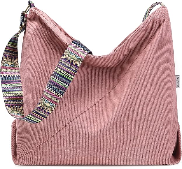 Makukke Bolso bandolera para mujer, bolso de pana grande, bolso de la compra, bolso cruzado, informal, para escuela, oficina, trabajo, viajes, excursiones, compras