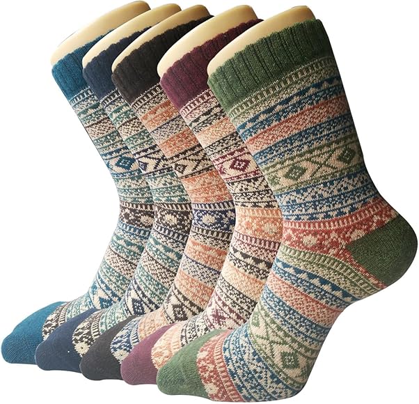 Chalier Finery 5 Pares Colorido Calcetines Invierno de Lana Para Mujer, Suave y Acogedora, Calcetines Térmicos Cálidos, Regalo de Cumpleaños de Navidad para Mujer