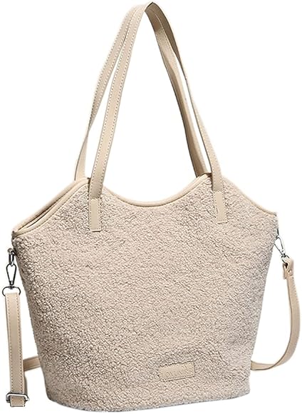 HunterBee Bolso grande de sherpa de forro polar bolsa de peluche mullido bolso grande de piel sintética para mujeres bolso cruzado de invierno y otoño