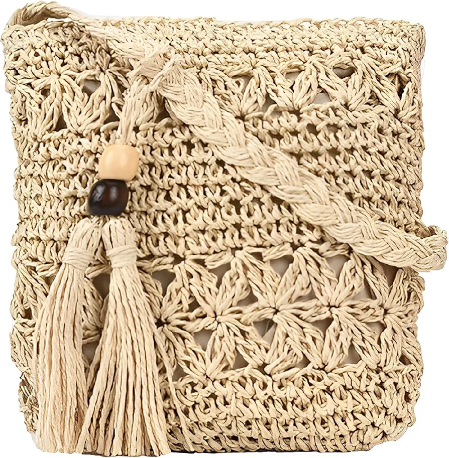 TNSRAY Bolso Bandolera de un Hombro de Paja para Mujer, Bolso de Hombro de Playa para Todo el Verano, Bolso de Ocio con borlas, Bolso de Mano de Paja Tejido, Bolsos de Hombro de Playa