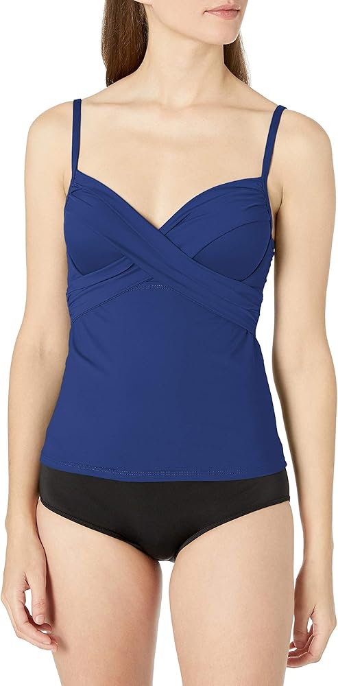 La Blanca Women's Standard Island Goddess Over The Shoulder Wrap Tankini Swimsuit Top