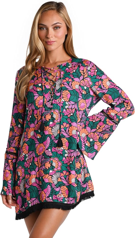 Sunshine 79 Women's Standard Short Sleeve Tunic Cover Up Dress, Multi//Isle Nouveau