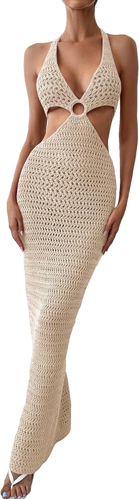 Verdusa Women's Ring Linked Cut Out Crochet Beach Dress Swimsuit Bikini Cover Up