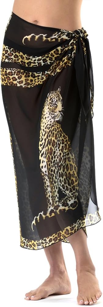 Printed Long Sarong O/S - Cheetah Girl Cover Up Black