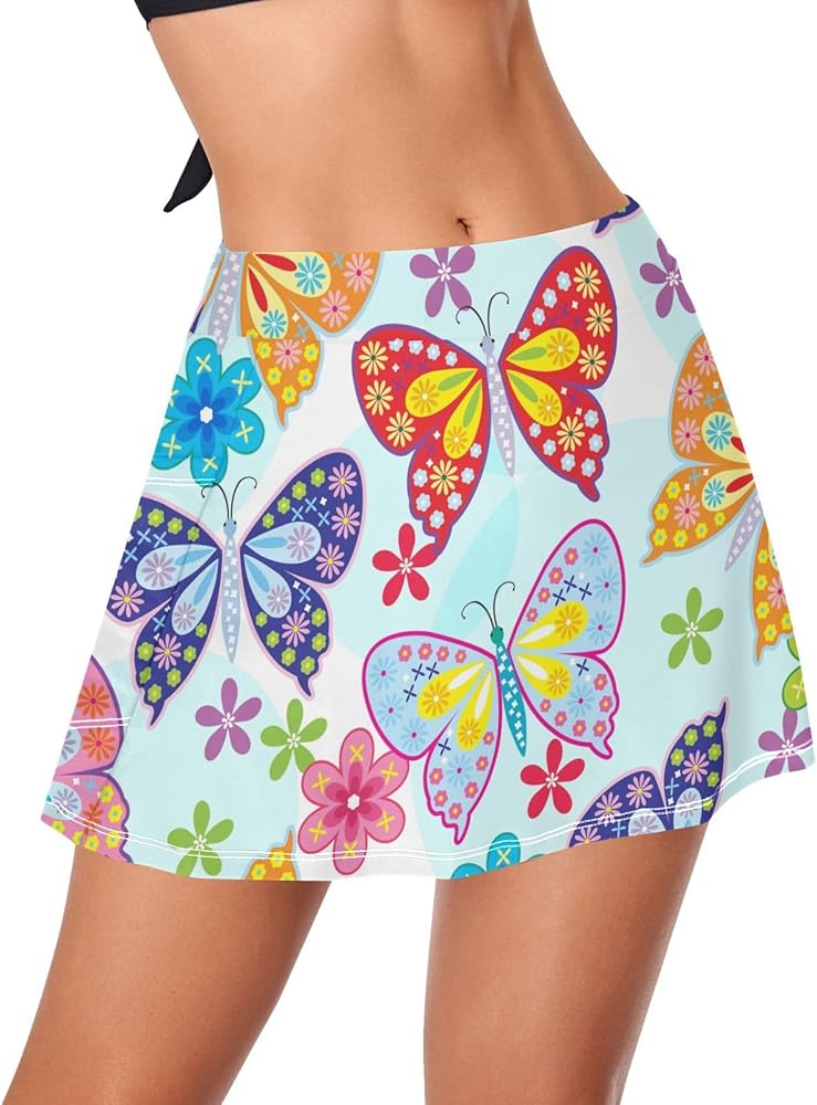 Women's High Waisted Swim Skirt Build-in Brief Swimdress Swimsuit Bottom