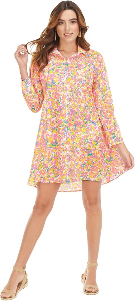 Mud Pie Women's Standard Neon Floral Collins Cover Up (Large), Multi Color