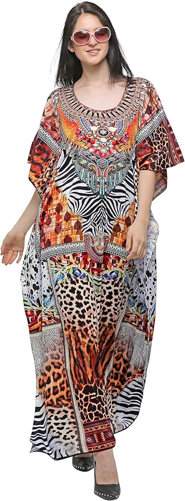 Multicolor Digital Printed Beachwear Multicolored Stones Womens Kaftan