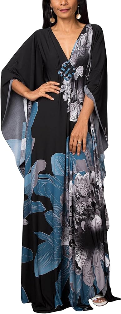 FEOYA Women Boho Kaftan Beach Cover Up Swimwear Kimono V Neck Long Kimomos Beach