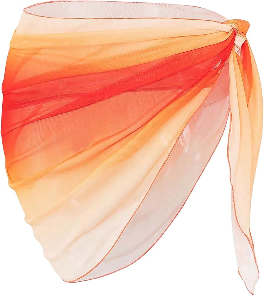 OYOANGLE Women's Ombre Swimwear Cover Ups Knot Side Split Thigh Sheer Wrap Skirt Sarong Beachwear Skirts