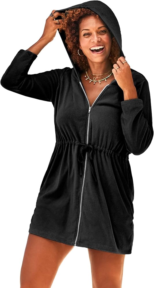 Swimsuits For All Women's Plus Size French Terry Tie Waist Hoodie Cover Up