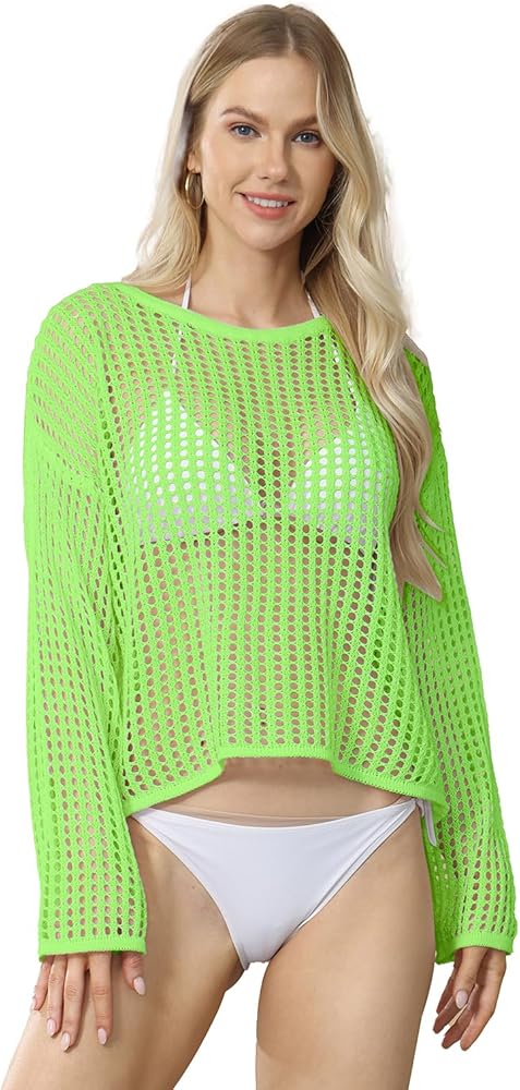 Crochet Swimsuit Cover Up - Straight Mesh Knit Bikini & Bathing Suit Coverup Top for Women - Womens Swimwear Coverups