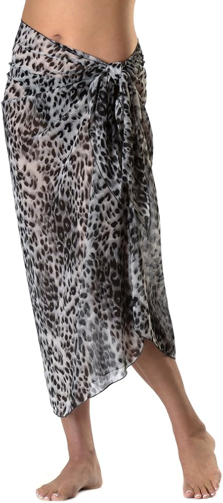 Swimwear Printed Long Sarong O/S - Cheetah Black Cover Up