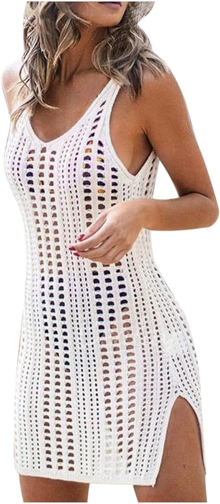 Crochet Coverups for Women, Women's Swimsuit Coverup Crochet Bikini Cover Ups Hollow Out Net Swimwear for Beach