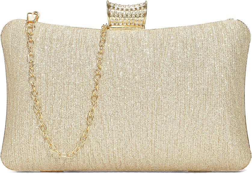 BAIGIO Bolso de Boda, Clutch Mujer Fiesta Carteras de Mano Ceremonia Bolso de Noche Embrague Bandolera Con Cadena Novia, Purpurina