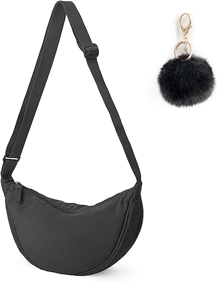 AWAVM Bolsa cruzada de nailon con diseño de media luna para mujer, impermeable y ligera, con correa ajustable para el hombro, Black, One size