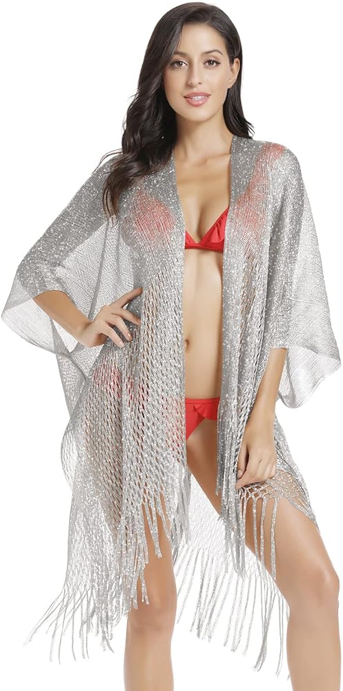 Metallic Sparkling Kimono Swimsuit Cover Ups/Beach Bikini Cover Up for Summer Vacation