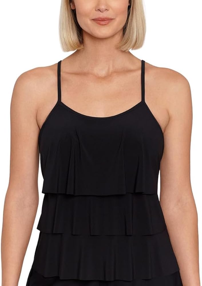 Women's Triple-Tier Tankini Top (Black, 16)