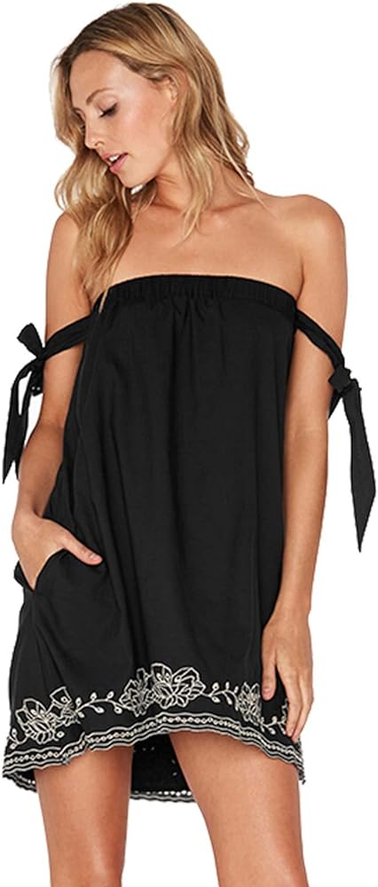 LSpace Women's Sweet Dreams Off The Shoulder Short Dress Swim Cover Up Black M