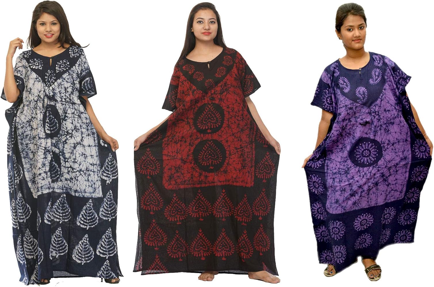 Cotton Caftan/Kaftan Combo 3 Dress Long Maxi Gown Beach Cover Up One Size (combo-116)