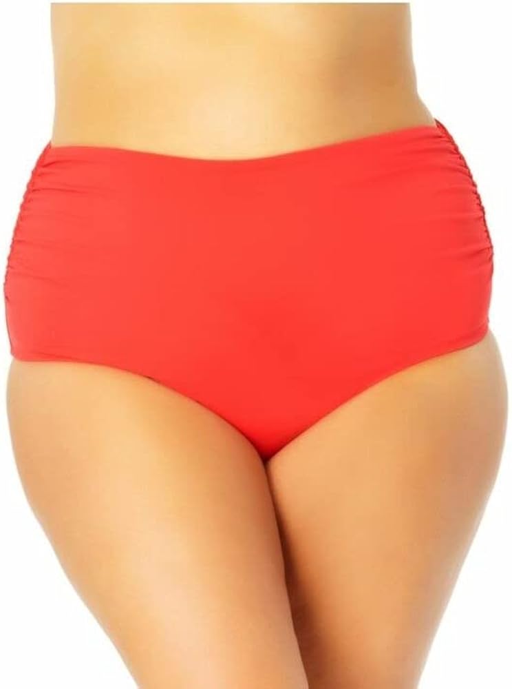 Anne Cole Women's Red Stretch Ruched Lined Convertible Full Coverage High Waisted Swimsuit Bottom 16W