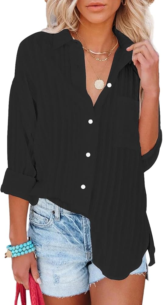 Bsubseach Women Cover Up Button Down Swim Shirt Sexy Long Sleeve Beach Blouse Bathing Suit Cover Ups