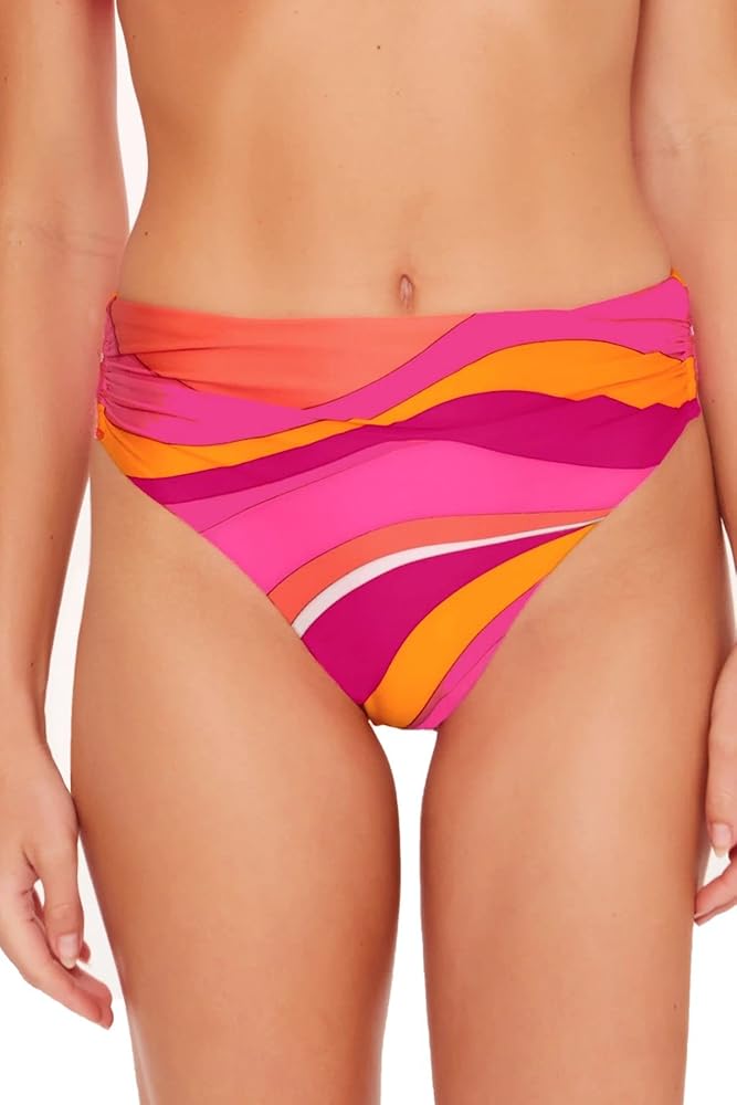 Trina Turk Women's Standard Vivid Vista High Waist Shirred Bikini Bottom-Cheeky Coverage, Swimwear Separates