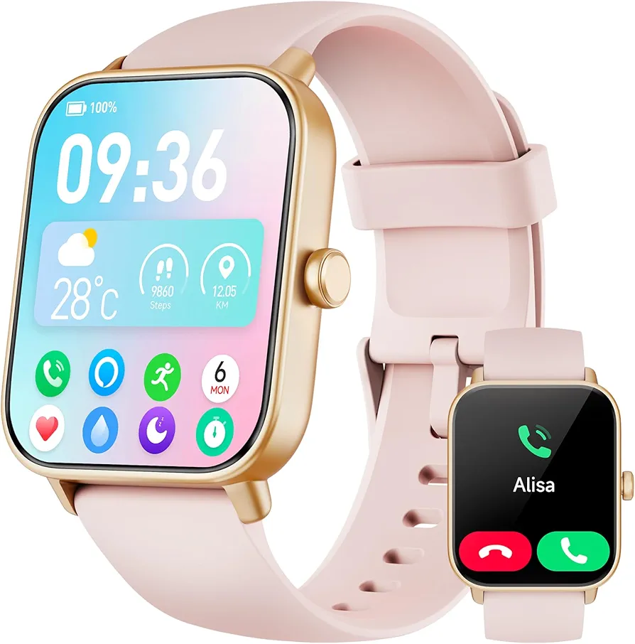 Reloj Inteligente Mujer con Llamadas Bluetooth y Voz de Alexa,1.8" Smartwatch Mujer Hombre con Pulsómetro, SpO2, Sueño, Modo de Ejercicio 100+, Reloj Deportivo Mujer Impermeable IP68 para Android iOS