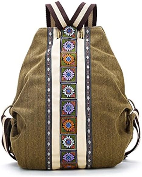 Wisboey Mochila de Lienzo Etnico para Mujer Bolsa de Hombro Hippie Mochila de Estilo de Bohemio para Ninas