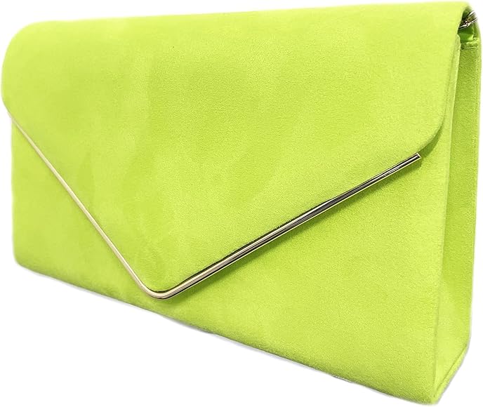 LeahWard Bolso de mano de gamuza sintética para mujer, bolso de hombro con cadena de boda, verde lima, S