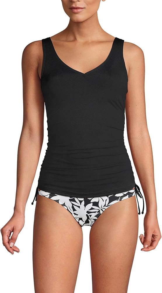 Lands' End Womens Chlorine Resistant Adjustable V-neck Underwire Tankini Top Black Dd-cup 4