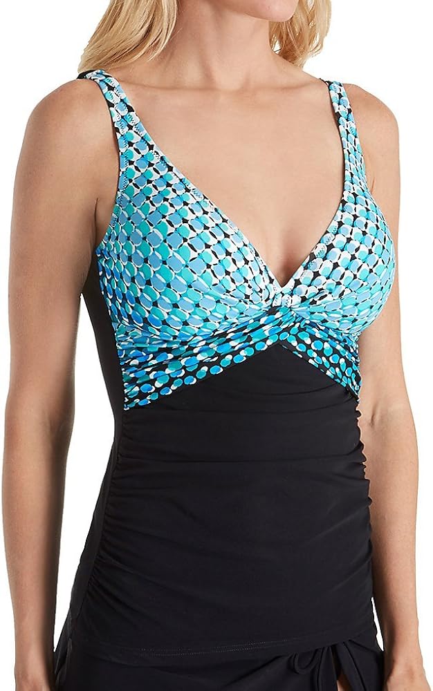 Profile by Gottex Cocoon D-Cup Plunge Tankini Swim Top (7311D31) 32D/Multi Blue