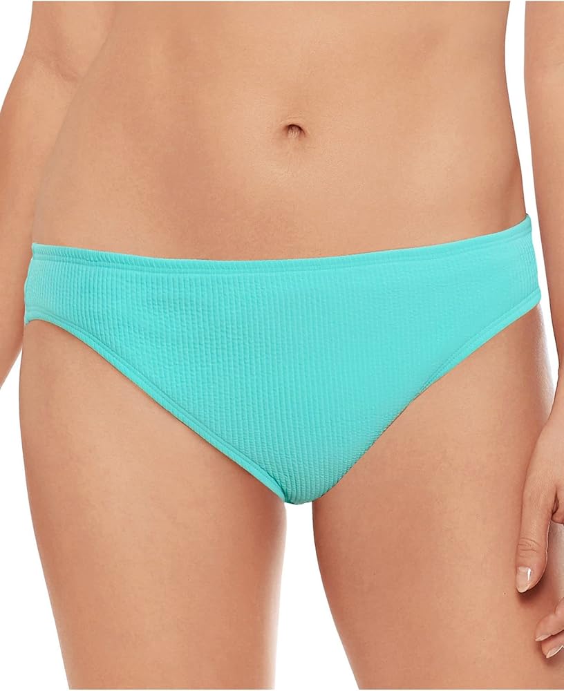 Women's Juniors' Crinkle Texture Hipster Bikini Bottoms Aqua Sea Large