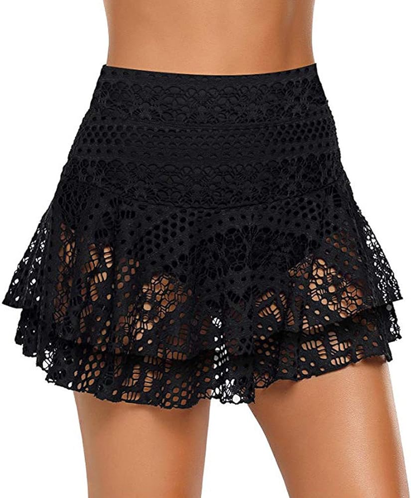 Women Girls Swim Cover Ups Swimsuit Cover-up Skirts Short Mesh Sheer See-Through Bikini Lace Crochet Coverups