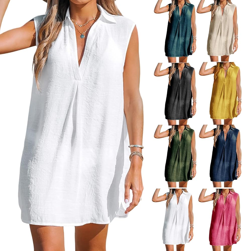 Womens Bathing Suit Cover Ups Sleeveless Swimsuit Cover Up Summer Coverups Bikini Beach Swimwear V Neck Tank Dress