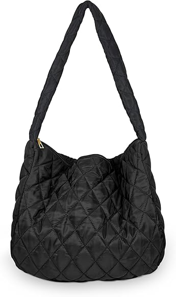 FuninCrea Bolso acolchado para mujer, bolso grande de nylon con cremallera, bolso acolchado de malla con asa ancha para ir de compras